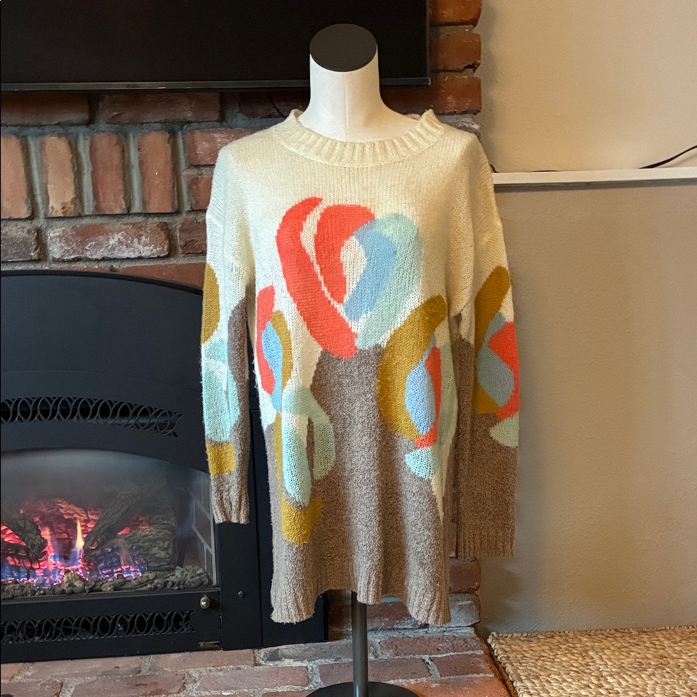 Sundance Cream Multi Abstract Crewneck Sweater